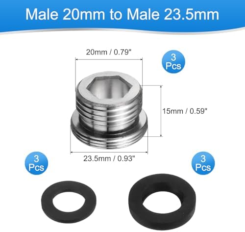 uxcell 3Pcs Faucet Adapter Kit, Male 0.79in to Male 0.93in Kitchen Sink Stainless Steel Tap Aerator Adapter Set to Connect Garden Hose, Water Filter, Standard Hose Diverter - Image 2