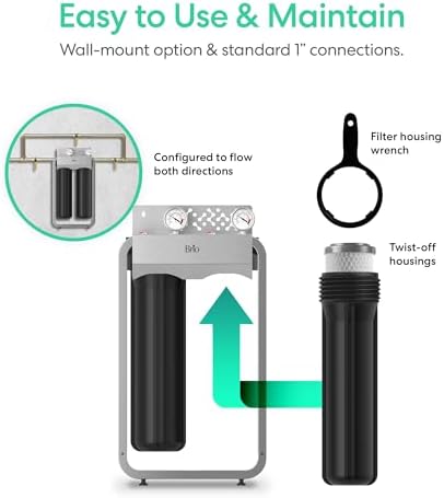 Brio Whole House Water Filter System for Heavy Metal Reduction w/Gauges | 2 Stage Fast-Flow Filtration (Sediment, GAC + KDF) 4.5" x 20" Filters | Improves Taste & Protects Home Appliances | 900 GPH - Image 7