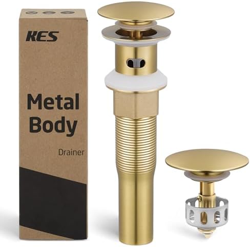 KES All Metal Bathroom Sink Drain with Strainer Basket Hair Catcher Anti Clog Pop Up Drain Stopper for Vanity Vessel Sink with Overflow, Rustproof 18/8 Stainless Steel Brushed Gold, S2013A-BZ by KES