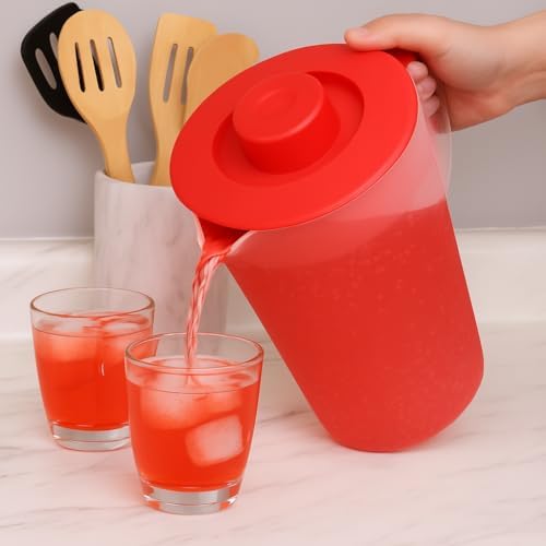 Water Pitcher with Lid 1 Gallon Pitcher BPA Free & Phthalate Free - Red - Image 3