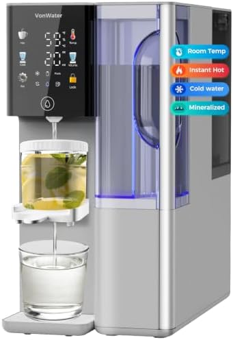 C5ALK-GY Countertop RO System, Hot & Cold Alkaline Water Bundle with Tea Infuser, 8-Stage Filtration, 3s Instant Hot Water, 4-Year Use, NSF/ANSI 372/42/58 Certified by VonWater