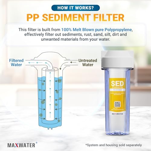Max Water 1 Micron 10 x 2.5 Sediment Filter Cartridge Replacement for Reverse Osmosis and Whole House Water Filter, Compatible with Well Water Filters - P5, AP110, WHKF-GD05, WFPFC5002 (25 Pack) - Image 4