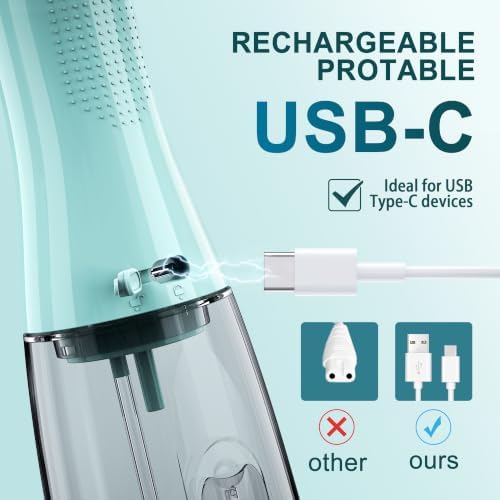 MOCEL Water Dental Flosser for Teeth - 350ML Large Tank 5 Modes & 6 Tips Cordless, Oral Irrigator Waterproof, Portable Teeth Cleaning and Flossing with Effective Plaque Remover for Adults (Green) - Image 3