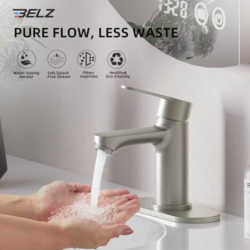 BELZ Nickel Bathroom Faucet, Lead-Free for 1 or 3 Hole 4" Vanity Sink - Image 4