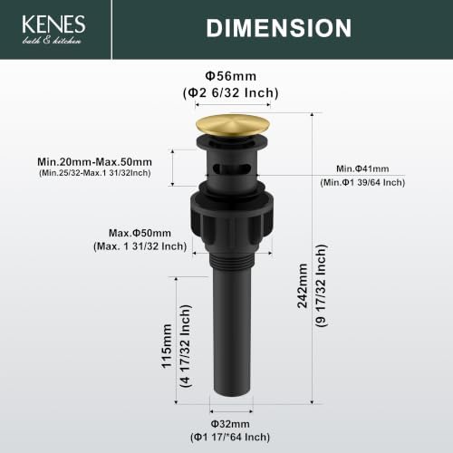 KENES Brushed Gold Pop Up Bathroom Sink Drain Assembly with Overflow - Image 6