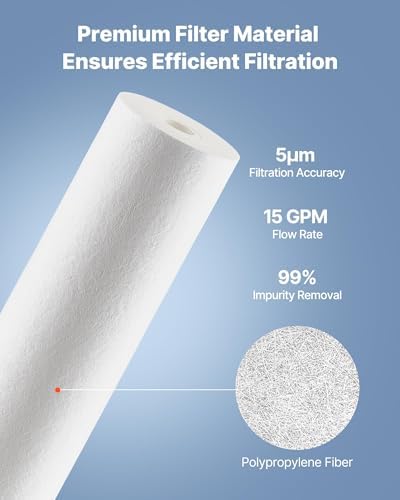 VEVOR Sediment Water Filter Cartridge, Universal Fit 20 x 4.5 Inch, 5 Micron SED Whole House Replacement Filter, 100,000 Gal Capacity, Reduces Sand, Rust, Dirt, and Particles, 2Pack - Image 3