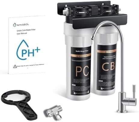 WINGSOL Water Filter for Sink with Faucet, 2-Stage Deep Filtration, Reduce Heavy Metals/Chlorine/PFAS/Odor/Sediment, NSF/ANSI 42&53 Improve Taste, Life Indication Mineral pH+ Under Sink Water Filter by WINGSOL