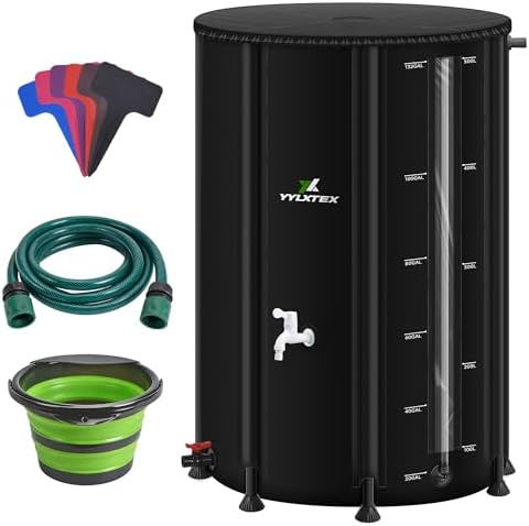 132 Gallon/500L Collapsible RainWater Collection Barrel,Water Tank&Reinforced with 2mm Frame Portable Rain Catcher,Includes Quick-Connect Tap&Sprinkler,Heavy Duty 0.6mm PVC for Long-Lasting Use,Black by Unknown