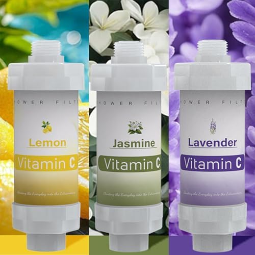 3 Pack Vitamin C Shower Filter for Hard Water Filter Bathtub Shower Aromatherapy Replacement Cartridge Bathroom Accessories Remove Chlorine Fluoride Heavy Metals Lemon Lavender Jasmine by Unknown