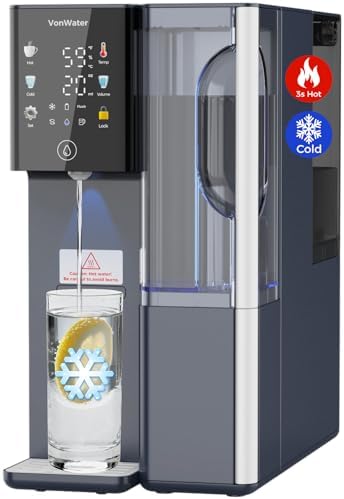 Reverse Osmosis Water Filter Countertop Hot and Cold RO System-3s Instant Hot, 6 Temp Settings, 7-Stage RO Water Filtration, NSF/ANSI372/42/58, Auto-Fill Pitcher, 3:1 Pure to Drain, C5-Blue by VonWater