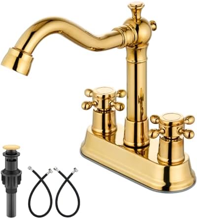 Aolemi 4 Inch Centerset Bathroom Sink Faucet 2 Handle Polish Gold by Aolemi