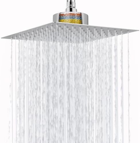 Large Rain Shower Head with Filtered - 12" All Metal Square Rainfall Showerhead Filter for Remove Chlorine and Harmful Substances, Chrome by NuodanLuxuryShowerSystems