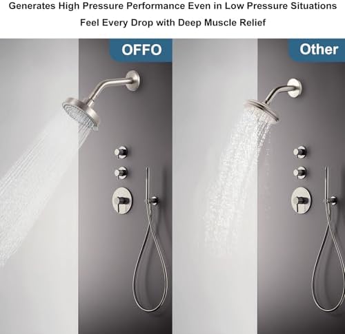 OFFO Shower Head, High Pressure Shower Head with 6 Mode, Fixed Showerheads for Strong Water Flow & Relaxing Shower Experience, Brushed Nickel - Image 5