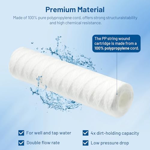 10 Micron 10" x 2.5" Whole House String Wound Water Filter Cartridge 6 Pack - Image 4