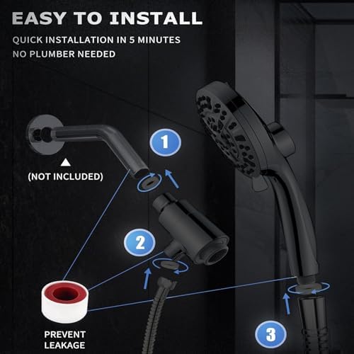High Pressure Shower Head with Magnetic Back Fixed Base Design ,Handheld Showerhead with Hose Set Stainless Steel 59 inches/5 ft 10-Setting 5 inches Large Face ,Chrome Finish - Image 2