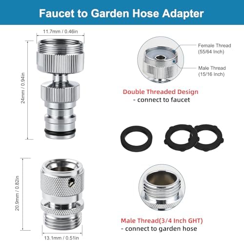 Hibbent Swivel Faucet to Garden Hose Adapter Kit, Multi-Thread Solid Brass Quick Connector, 3/4" Tool-Free Quick Connect Adapter for Sink Faucet & Garden Hose, Chrome - Image 2