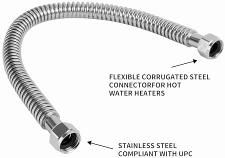 24inch Stainless Steel Corrugated Water Heater Connector Flexible for Female Iron Water Pipes Fitting, 3/4" FIP x 3/4" FIP(2 Packs)… - Image 3