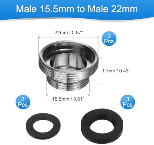 uxcell 3Pcs Faucet Adapter Kit, Male 0.61in to Male 0.87in Kitchen Sink Stainless Steel Tap Aerator Adapter Set to Connect Garden Hose, Water Filter, Standard Hose Diverter - Image 2