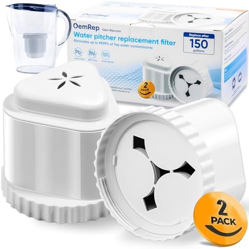 2Pack Replacement Filter for EPIC Water Filter Pitcher, Water Filter Pitcher Compatible with Aquagear Seychelle, BPA Free. Removes Fluoride, Chlorine, Lead, Odors by OemRep