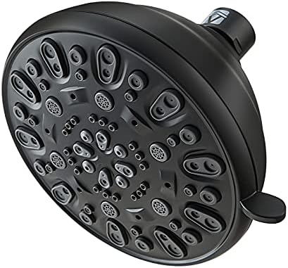 High Pressure Shower Head VMASSTONE 4.7" Rain Fixed Showerhead 7-Spray Setting with Adjustable Brass Swivel Ball Joint - Excellent Replacement for Your Bath Shower Head (FM-001 Matte Black) by VMASSTONE