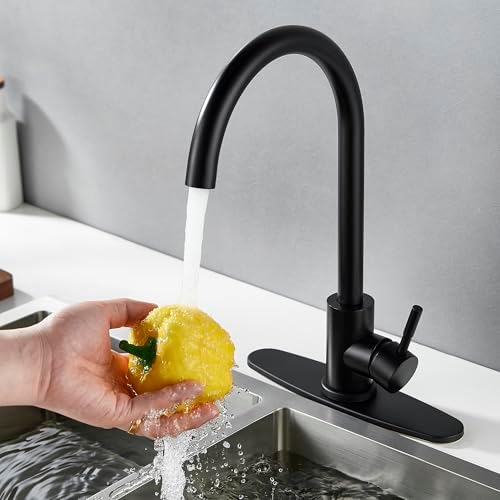 Single Handle High Arc Matte Black Kitchen Faucet Stainless Steel Commercial Single Hole Kitchen Sink Faucet, Modern One Hole Bar Sink Faucet with Deck Plate - Image 5