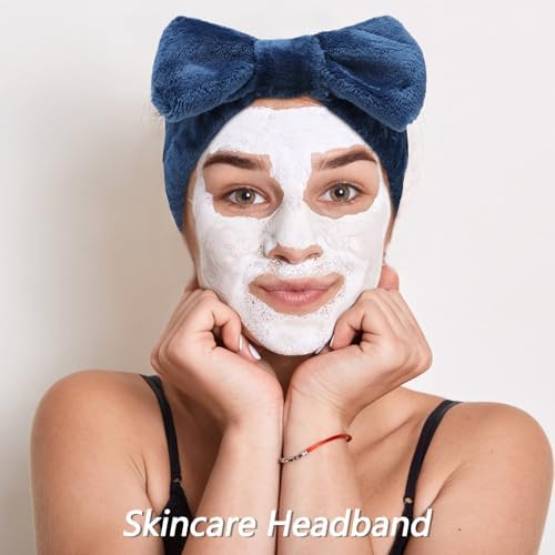 VELSCRUN Spa Headband, Makeup Face Wash Skincare Headbands, 6 Pcs Dark Blue Sponge Bow Tie Get Ready HairBand Facial Wristband Set, Stuff for Teen Girls Women Trendy Fashion Hair Accessories - Image 4