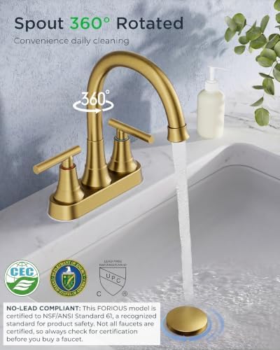 FORIOUS Centerset Gold Bathroom Faucets 4 Inch, Camper Vanity Faucet Gold - Image 6