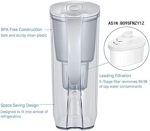 Water Filter Pitchers for Drinking Water with Activated Carbon Filter,10 Cup 150 Gallon Filter Water Pitcher, BPA Free and Removes Fluoride, Chlorine, Lead, PFAS, PFOA - Image 5