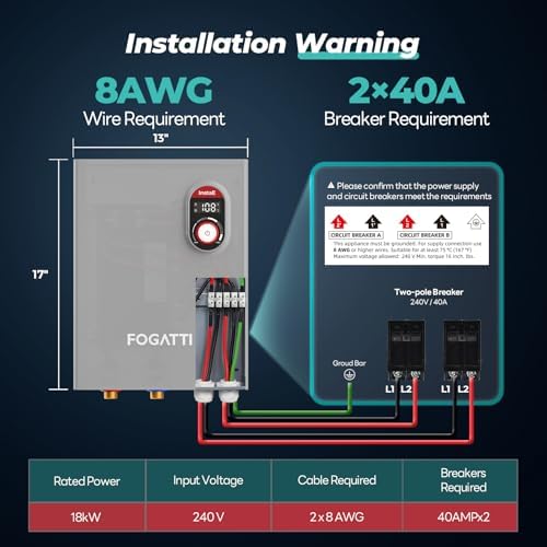 Fogatti Tankless Water Heater Electric 18kw 240V Max 4.4GPM Whole House ETL - Image 3