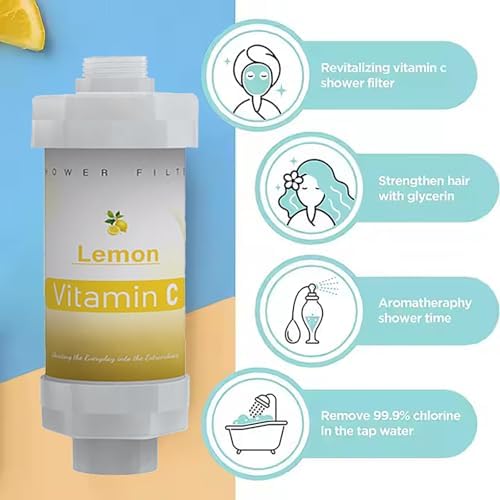 Shower Head Filter for Hard Water Bathroom Accessories Water Filter Vitamin C Replacement Cartridge Remove Chlorine Fluoride Heavy Metals Improves Skin Condition Protects Hair Lemon Scent - Image 2