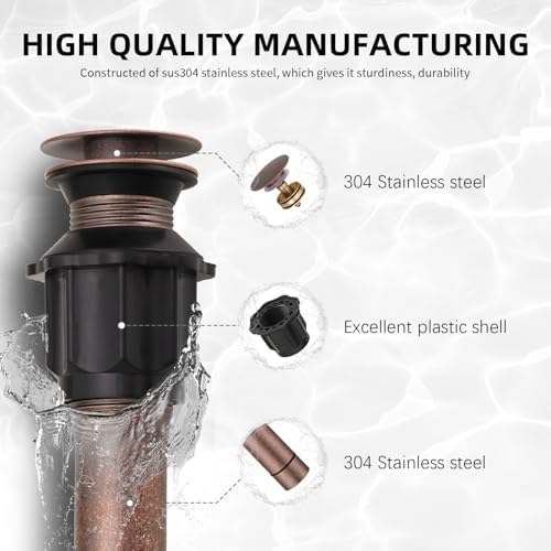 Pop Up Bathroom Sink Drain Assembly Without Overflow, Copper - Image 2