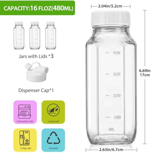 CUCUMI 3 Pack 16 Oz Glass Milk Container for Lunch Box - Image 3