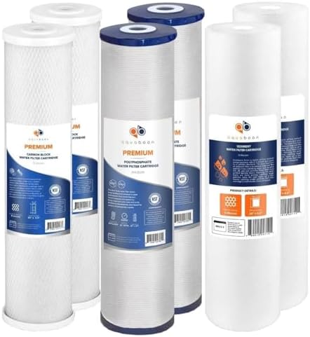 Aquaboon 5 Micron 20 x 4.5 Whole House Water Filter Replacement Cartridge Set: Sediment, Anti-Scale, Carbon for 3-Stage Water Filtration System 2 Pack by Aquaboon