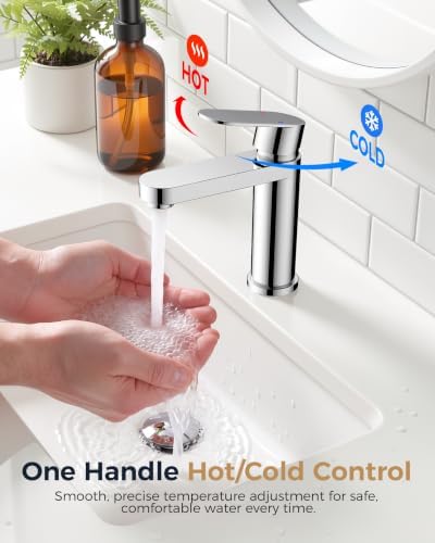 FORIOUS Bathroom Faucet 1 Hole, Single Handle Vanity Faucet Polished Chrome - Image 5