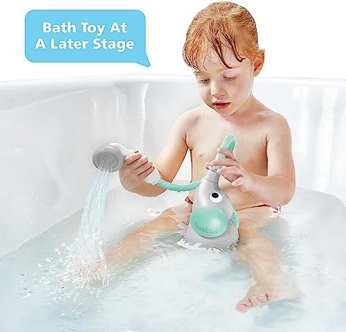 Yookidoo Baby Bath Shower Head - Elephant Water Pump and Trunk Spout Sprayer - One Handed Flow Control for Newborn Babies in Tub Or Sink (Turquoise) - Image 3