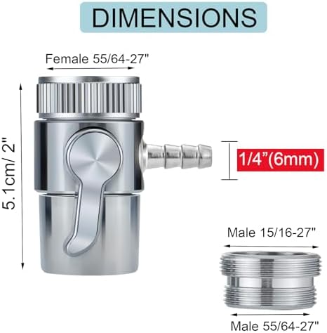 2 Pack Faucet Diverter Valve, 6mm Barb for 3/8" OD RO Tube & 1/4" ID Flexible Tubing, Countertop Water Filter Adapter with Solid Brass Handle, M22 to M24 Adapter Rings, Clamps & Washers - Image 2