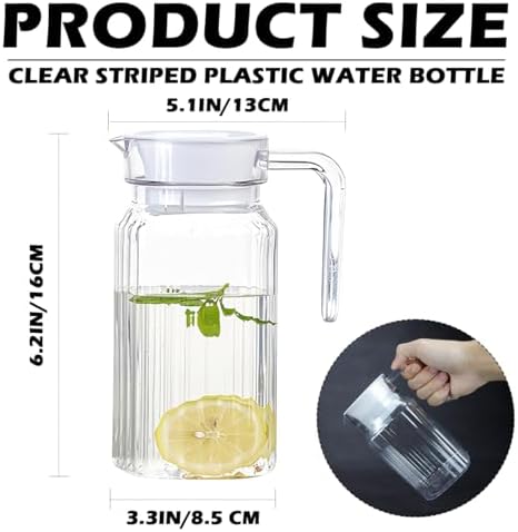 DOERDO Plastic Pitcher with Lid, Broken Resistant Beverage Jugs, Ice Cold Juice Jug for Homemade Juice Iced Tea Milk Beverage, 3.3X6.2Inch, 600ML - Image 2