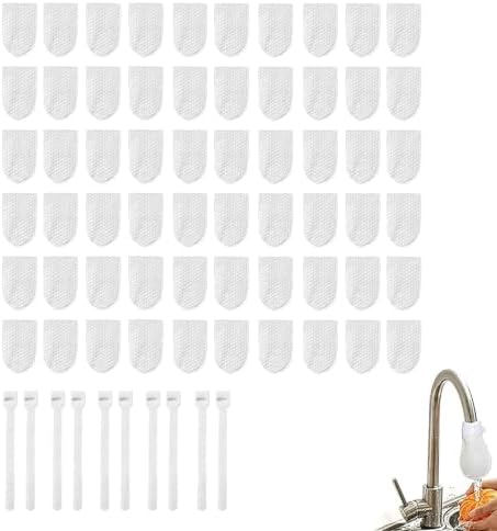 Faucet Filter Cotton Bags, Adjustable Non-Woven Replaceable Filter Sleeve to Trap Sand, Rust & Scale Residues for Kitchen & Bathroom，60 Pieces + 10 Cable Ties by AYNUUY