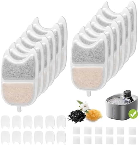 12 Sets Replacement Filters Compatible with Feelneedy 4L Wilreless Cat Water Fountain, 135 fl oz/4L Wilreless Cat Water Fountain Filters,Triple Filtration Pet Fountain Filter Replacement by TheBestPetConsultant