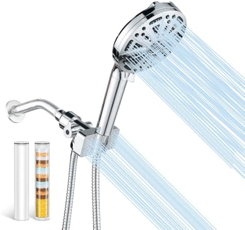 DISRIN Filtered Shower Head with Handheld, 2-in-1 Spa System with Massage Shower 9 Modes Hand Held Shower High Pressure with Built in Power Wash Mode Chrome Showerhead with Stainless Hose by Unknown