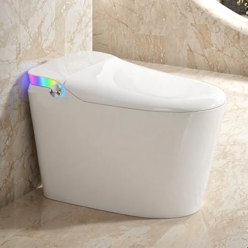 Smart Toilet, One Piece Bidet Toilet for Bathrooms, Toilets with Warm Water Sprayer & Dryer, Foot Sensor Operation, Heated Bidet Seat, Tankless Toilets with Fahrenheit LED Display by QPEsmarttoilet