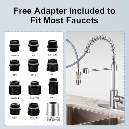 Metal Kitchen Faucet Head Replacement with Filter - Pull Down Spray Head Water Filter for Sink - 2 Modes Sink Sprayer Replacement with 12 Nozzle Adapters - Anti-clogging Design - Image 5