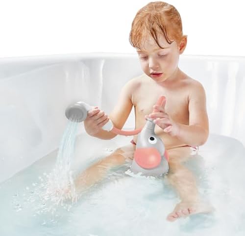 Yookidoo Baby Bath Shower Head - Elephant Water Pump and Trunk Spout Sprayer - One Handed Flow Control for Newborn Babies in Tub Or Sink (Pink) - Image 4