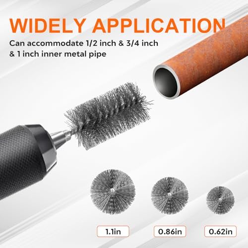 [3-Size/9PC] Metal Copper Pipe Cleaner Set for Drill,1/2" & 3/4" & 1" [1 Cleaning Brush & 2 Brushing Pieces for Each Size] Clean Copper Pipes for Soldering,w/Stainless-Steel Wire Bristles & 1/4" Shank - Image 5