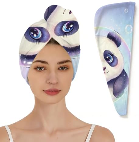 Microfiber Hair Towel Wrap for Women - Panda Bubble Super Absorbent Fast Drying Head Hair Towels - Anti-Frizz Soft Turbans Elastic Loop Design for Wet Long, Curly, Thick Hair by Unknown