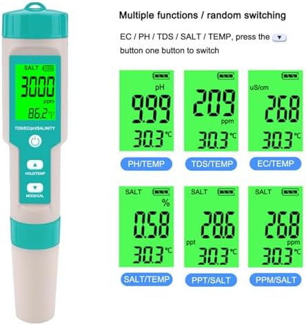 Pool Salt Tester - Multifunctional 5 in 1 Salinity, PH, TDS, EC, and Temperature Meter, Pool Salinity Testing Kit, Digital Salinity Tester for Swimming Pool,Saltwater, Sea Water, Aquarium - Image 6