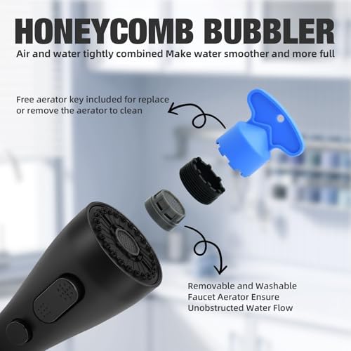 Kitchen Faucet Head Replacement, 3-Function Pull Down Spray Head with 9 Adapters, Sink Faucet Spray Head Compatible with Moen, Delta, American Standard Faucet, etc, Matte Black - Image 4