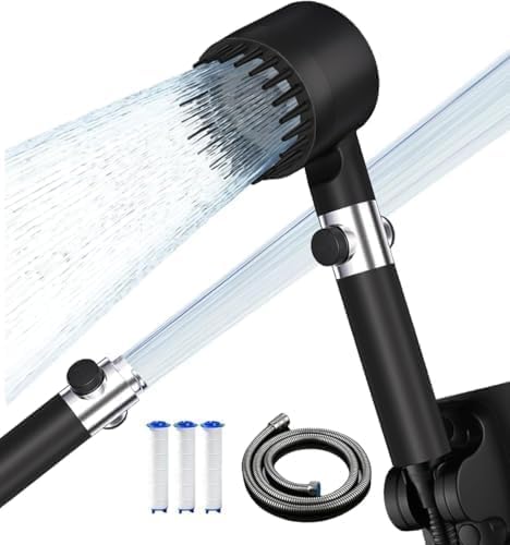 Shower Head, Drops Shower Head High Pressure, Showerhead with Handheld and 3 Filters, 4 Spray Modes & Pause Switch, Silicone Scalp Massager, 59" Hose & Bracket for Hard Water & Pets by Unknown