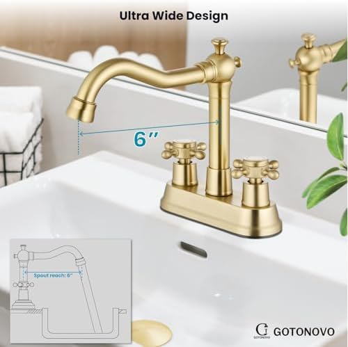 gotonovo 4 Inch Centerset Bathroom Faucet 2 Hole Vintage, Brushed Gold - Image 4