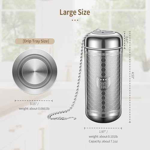 Tea Strainers for Loose Tea, Extra Fine Mesh Tea Infuser, 316 Stainless Steel with Extended Chain Hook, Loose Leaf Tea Steeper for Black Tea, Rooibos, etc (1 Pack - Large) - Image 2